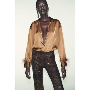 ZARA FEATHER SATIN BLOUSE
